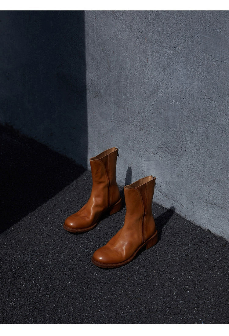 Leather Mid-Calf Boots - Wolvess