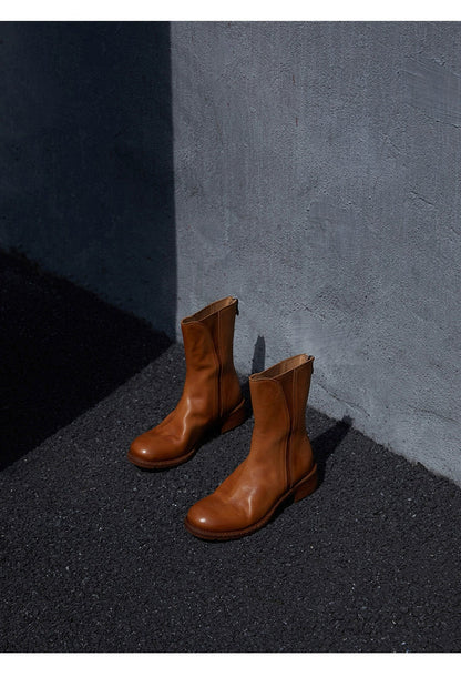 Leather Mid-Calf Boots - Wolvess