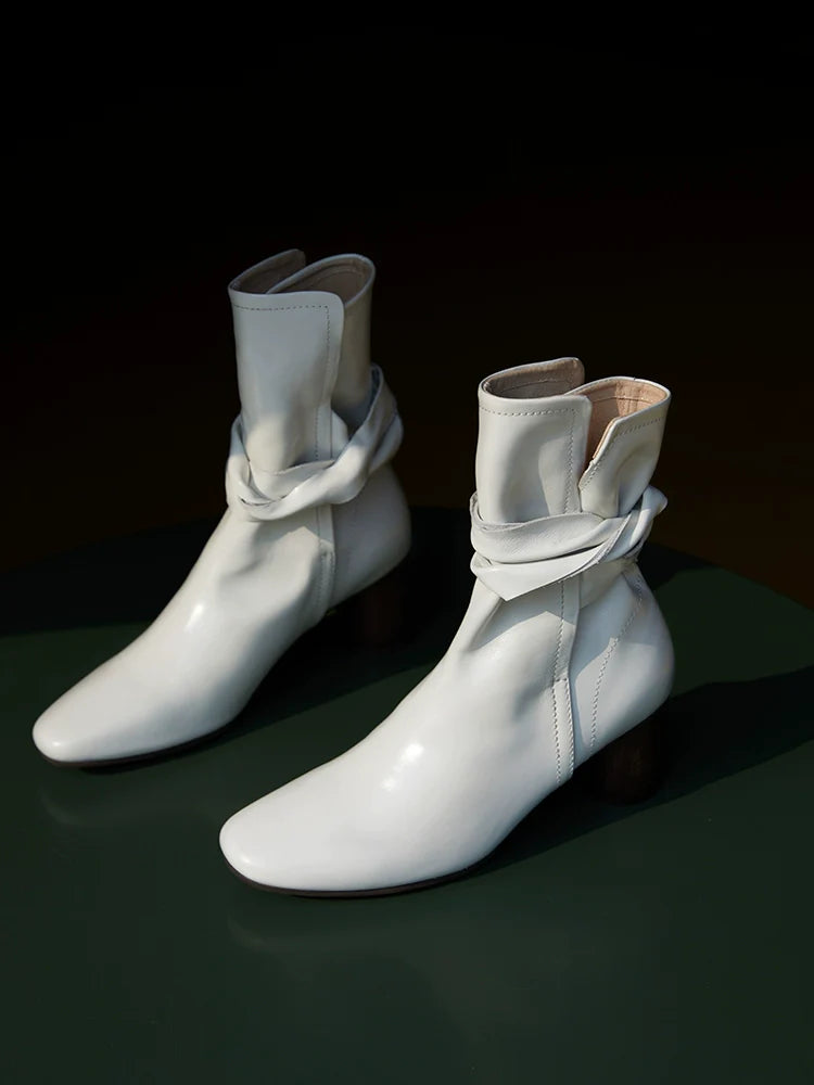 Leather Ankle Boots with Block Heel - Wolvess