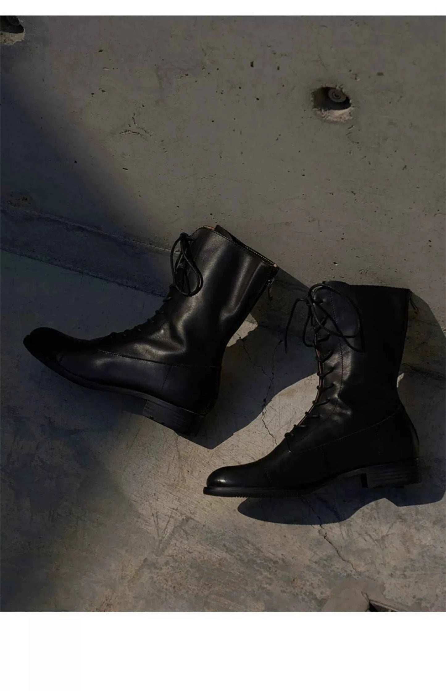 Black Leather Lace-Up Combat Boots