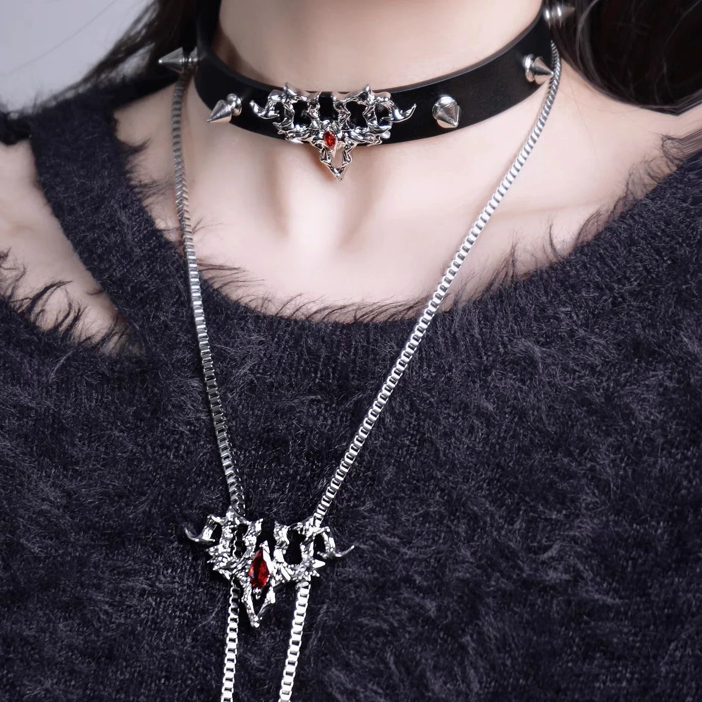 Spiked Gothic Skull Jewelry Set - Wolvess