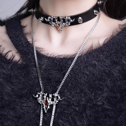 Spiked Gothic Skull Jewelry Set - Wolvess