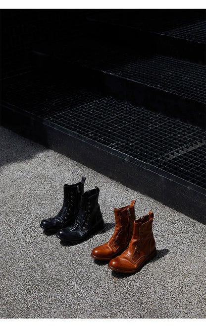 Brown Leather Lace-less Combat Boots - Wolvess