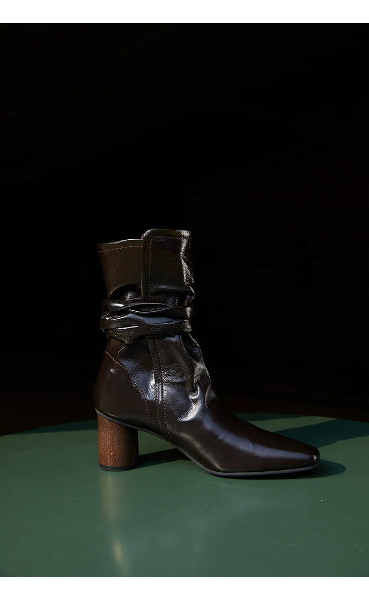 Leather Ankle Boots with Block Heel - Wolvess