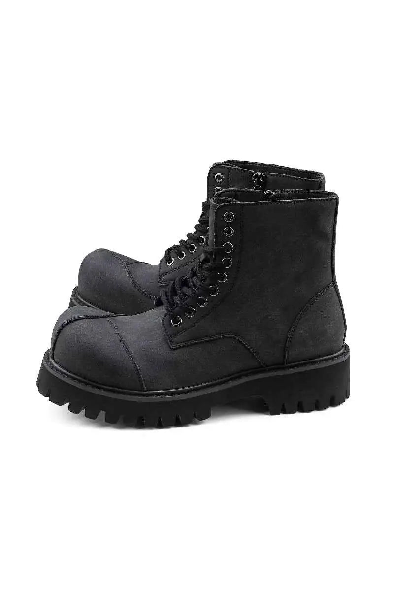 Black Suede Combat Boots with Lug Sole