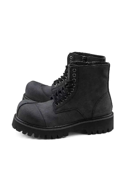 Black Suede Combat Boots with Lug Sole