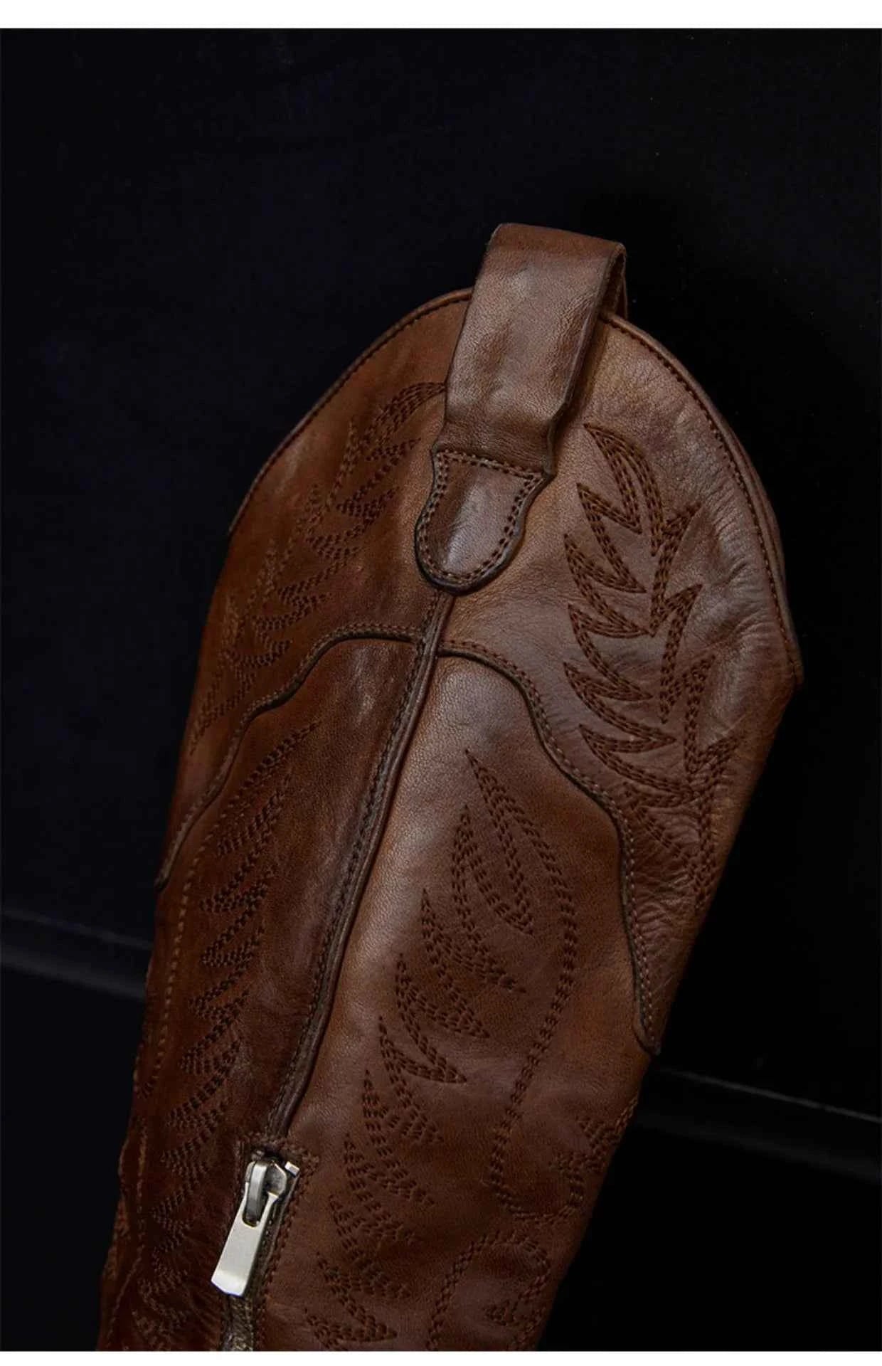 Brown Leather Western Cowboy Boots with Embroidered Detailing