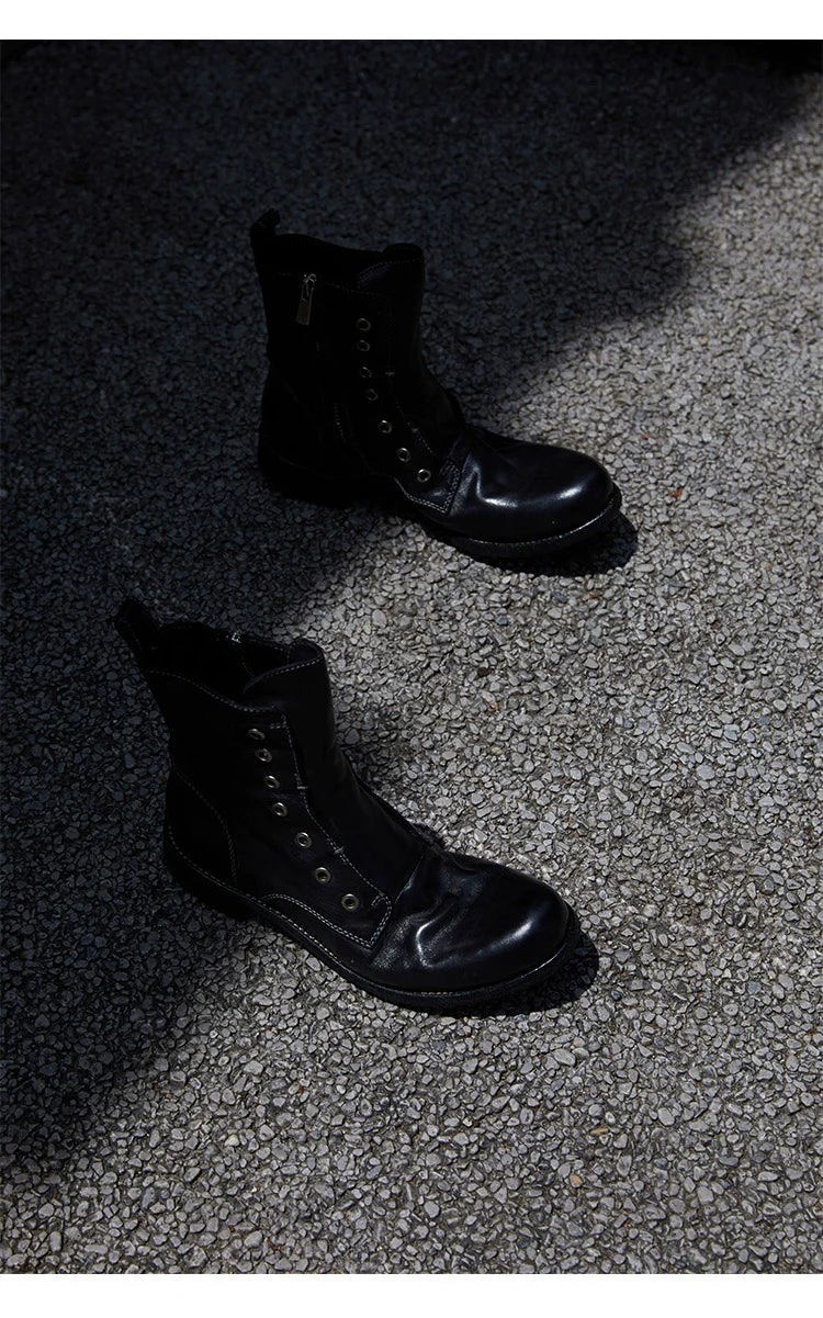 Brown Leather Lace-less Combat Boots - Wolvess