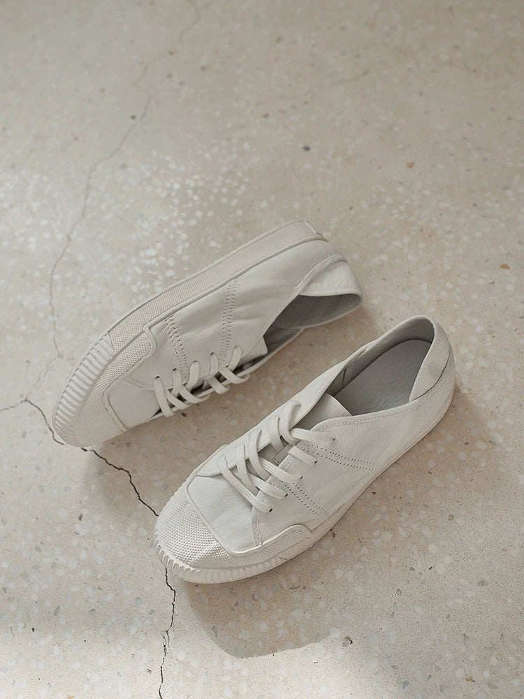 White Low-Top Lace-Up Sneakers - Wolvess