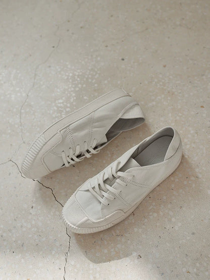 White Low-Top Lace-Up Sneakers - Wolvess