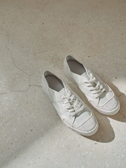White Low-Top Lace-Up Sneakers - Wolvess