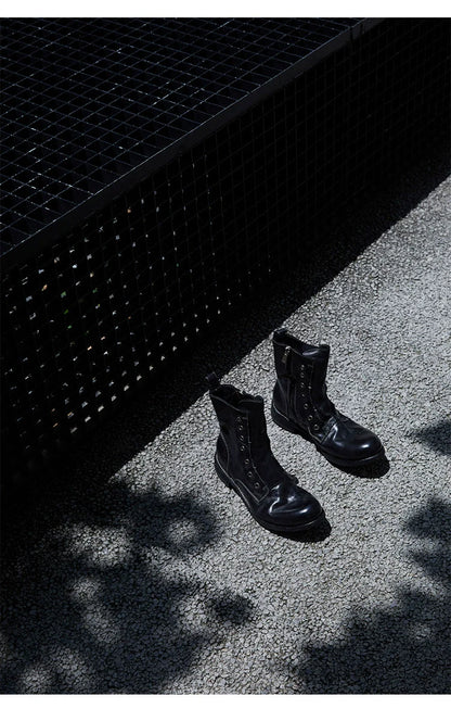 Brown Leather Lace-less Combat Boots - Wolvess