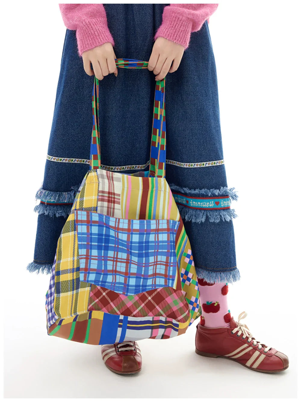 Colorful Patchwork Plaid Tote Bag - Wolvess