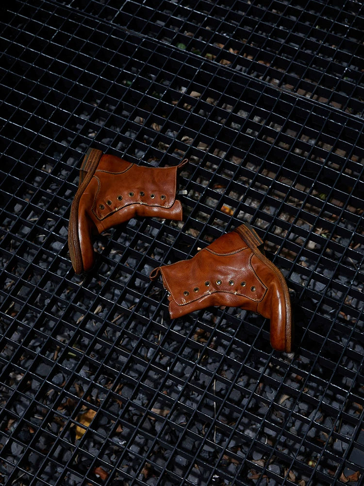 Brown Leather Lace-less Combat Boots - Wolvess