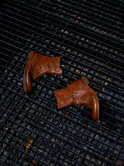 Brown Leather Lace-less Combat Boots - Wolvess