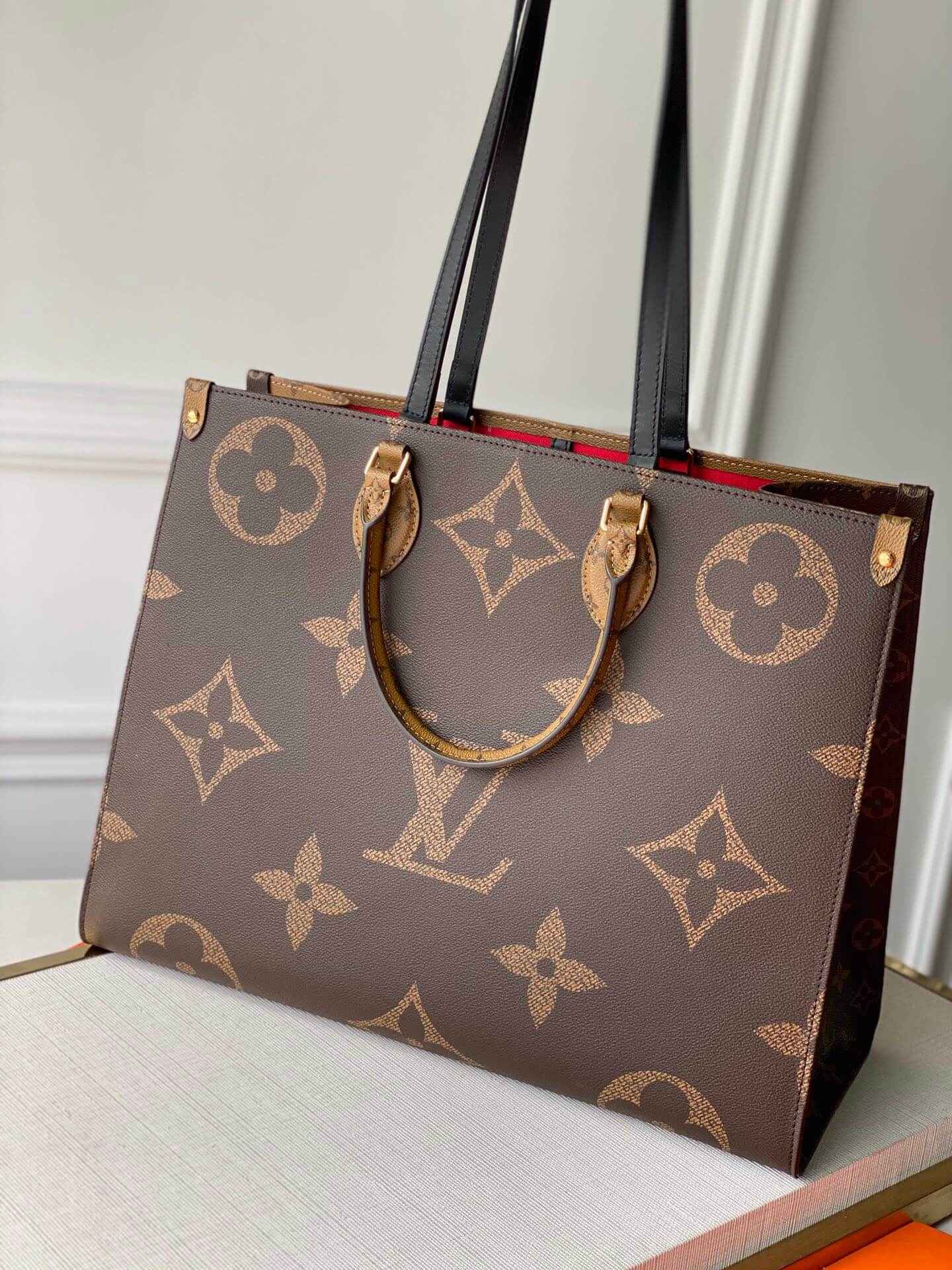 ONTHEGO GM TOTE BAG M45320 BROWN RED MONOGRAM REVERSE TORON