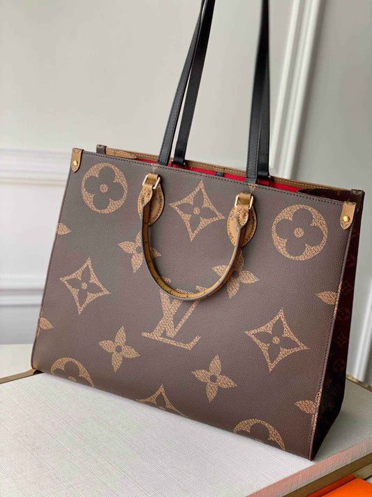 ONTHEGO GM TOTE BAG M45320 BROWN RED MONOGRAM REVERSE TORON