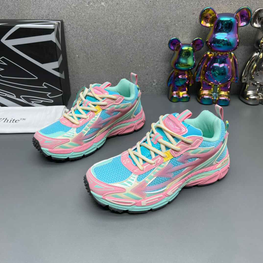 Off-White Light Pink & Turquoise Blue Be Right Back Sneakers