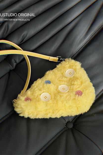 Yellow Furry Button Mini Shoulder Bag - Wolvess