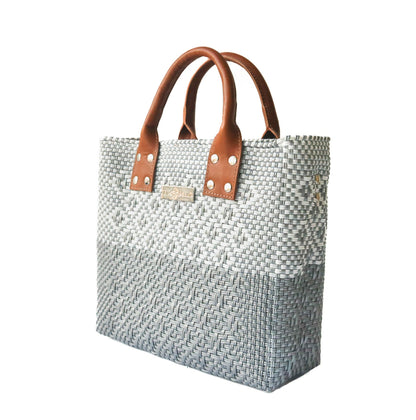 Tin Marin Grey Large Woven Crossbody Bag - Tan Leather Tin Marin Brand