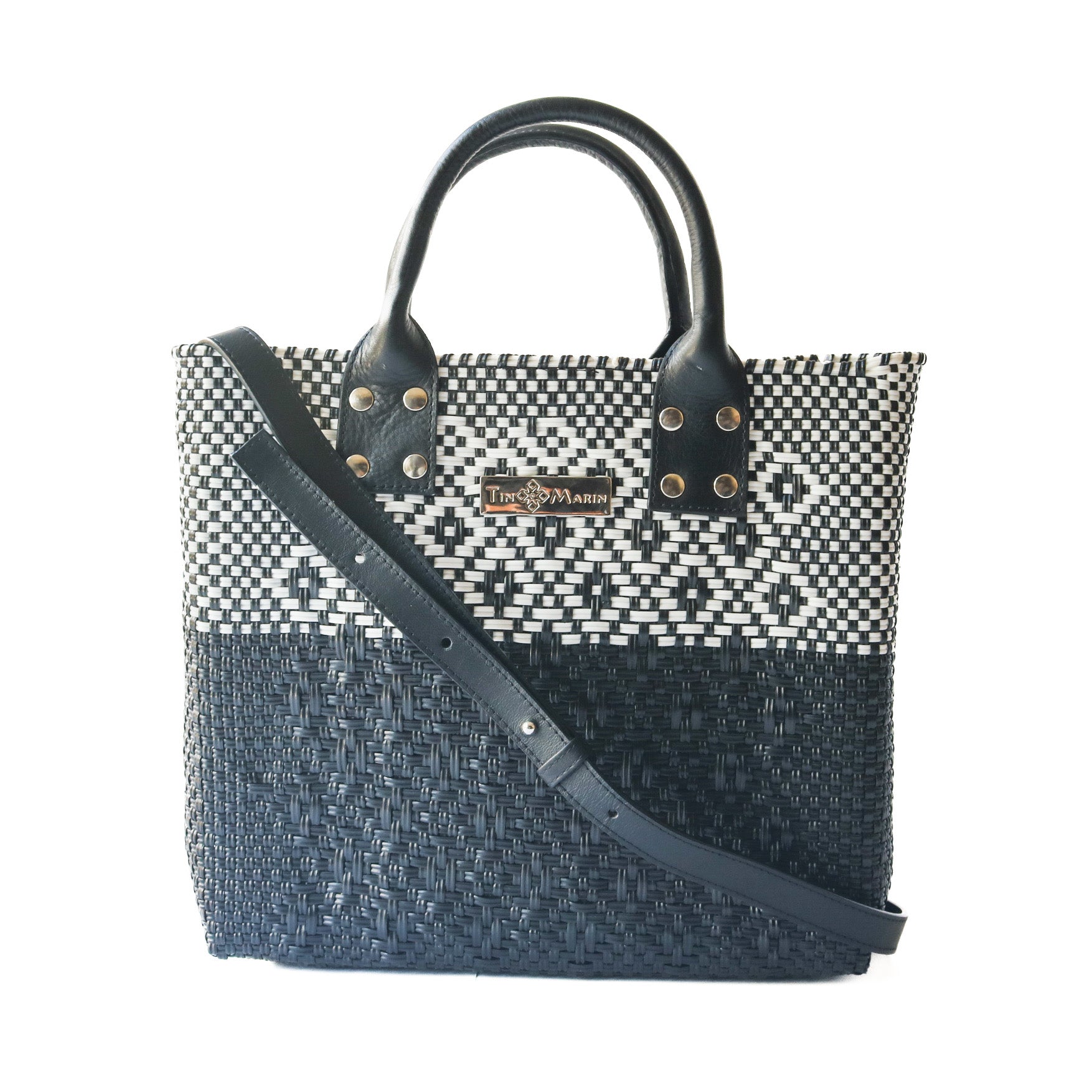Tin Marin Black Large Woven Crossbody Bag - Black Leather Tin Marin Brand
