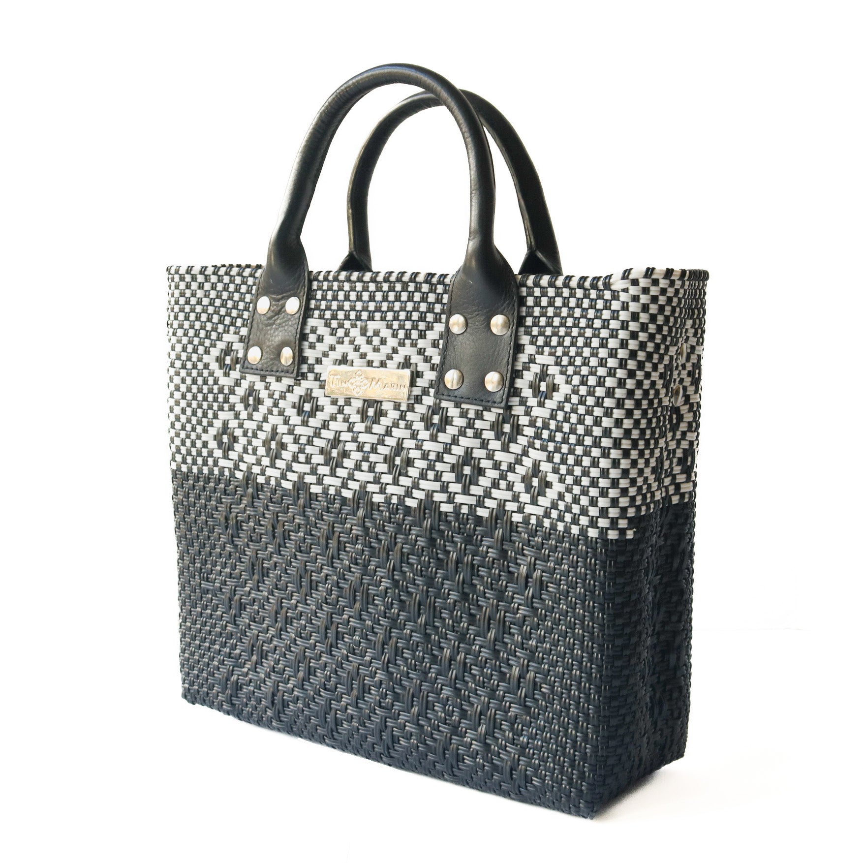 Tin Marin Black Large Woven Crossbody Bag - Black Leather Tin Marin Brand