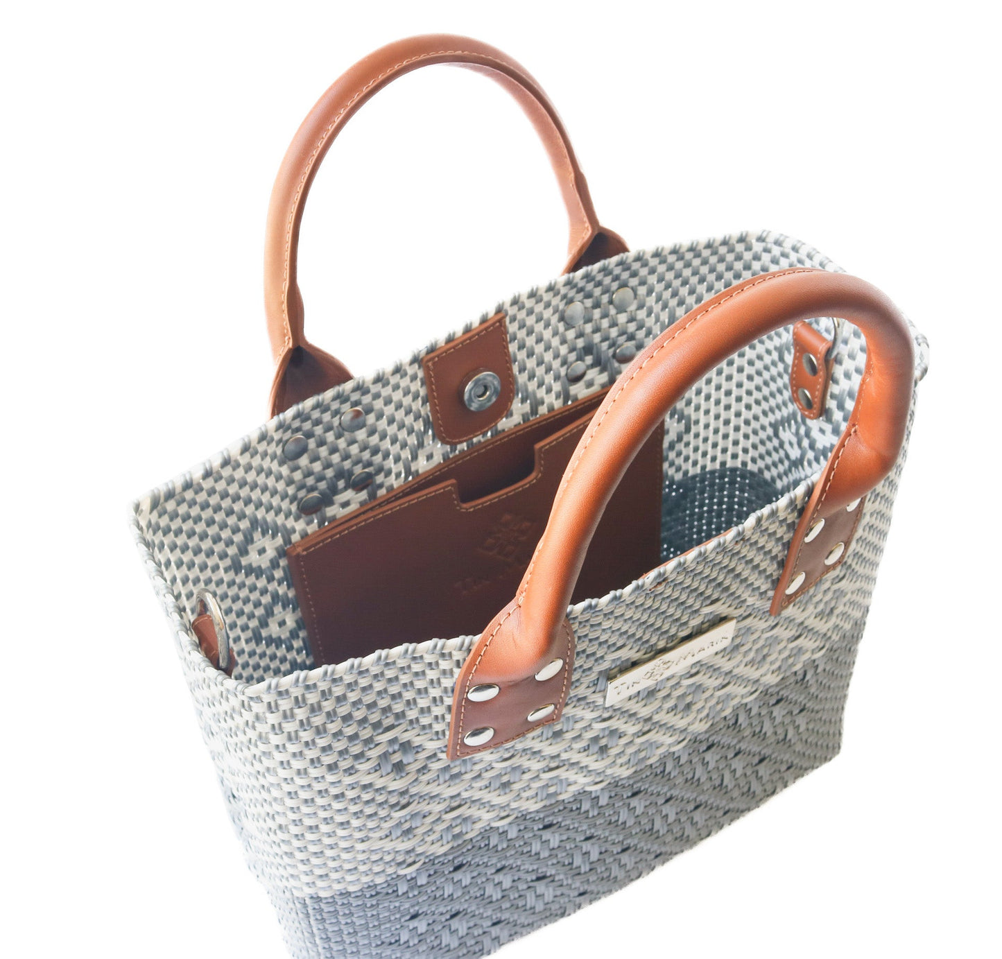 Tin Marin Grey Large Woven Crossbody Bag - Tan Leather Tin Marin Brand