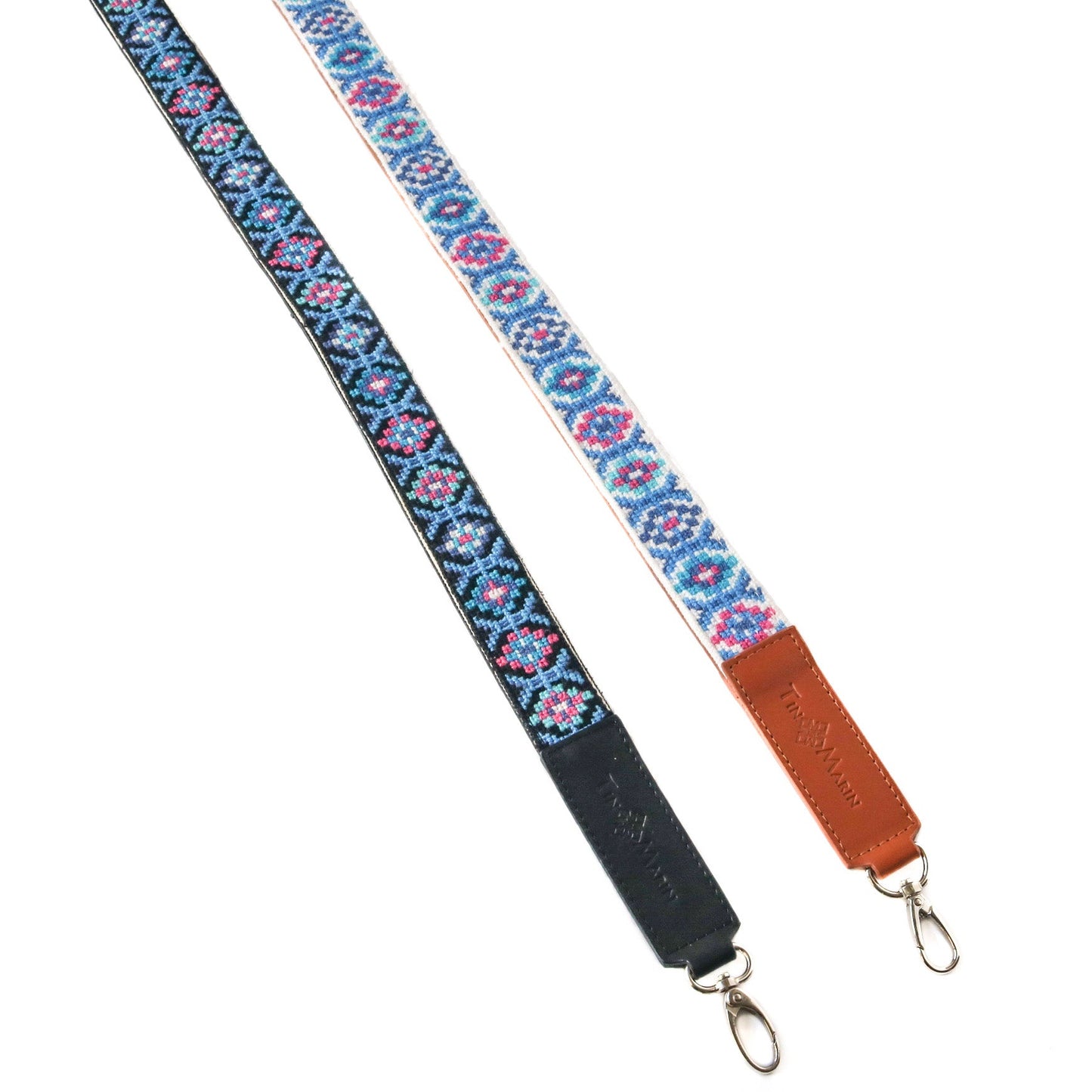 Mai Woven Bag Strap - Blue & Pink with Leather Tin Marin Brand