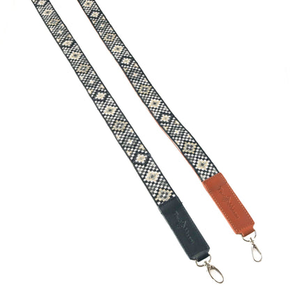 Mai Woven Bag Strap - Black & White with Leather Tin Marin Brand