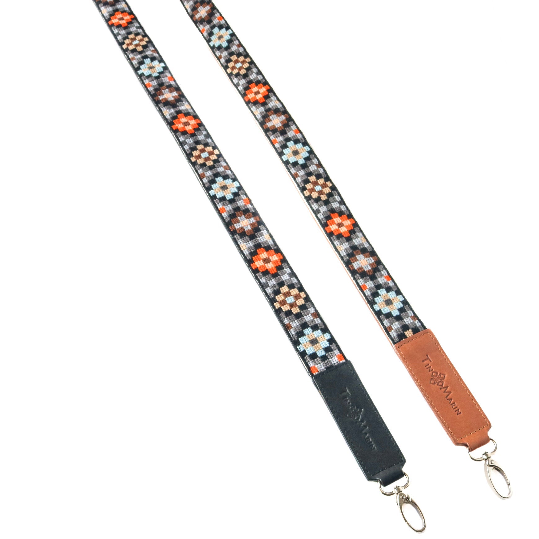 Mai Woven Bag Strap - Brown & Orange with Black Leather Tin Marin Brand