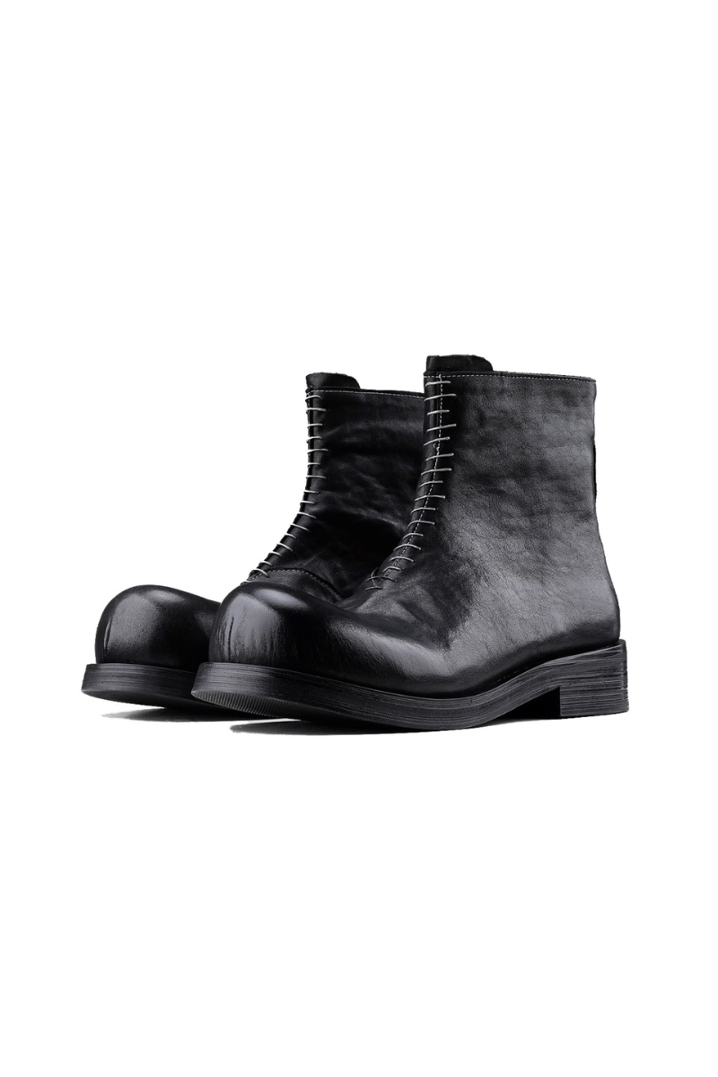 Black Leather Lace-Up Combat Boots - Wolvess
