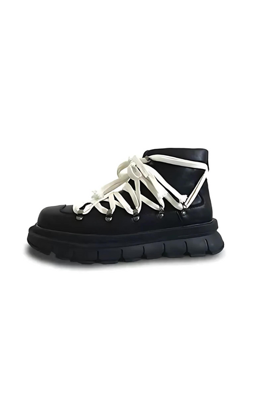 Fashion Black Platform Hiking Combat Boots - Wolvess