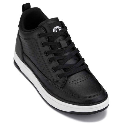 CALTO - Q271  - 2 Inches Taller (Black Noir) - Elevated Leatherette Micro-Perforated Sneakers Tallmenshoes.com