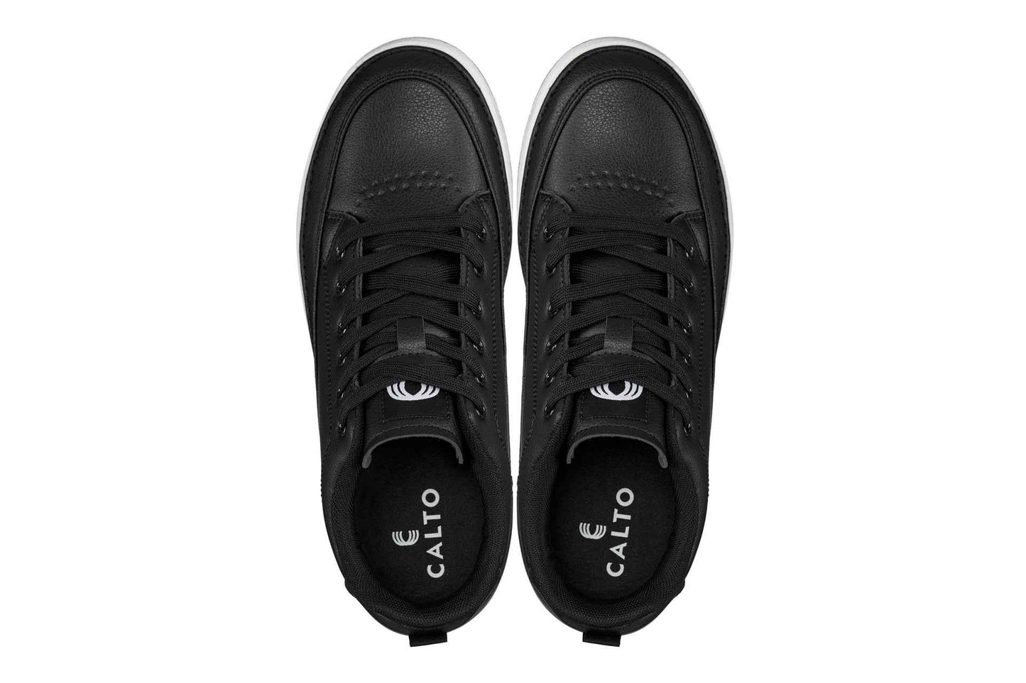 CALTO - Q271  - 2 Inches Taller (Black Noir) - Elevated Leatherette Micro-Perforated Sneakers Tallmenshoes.com