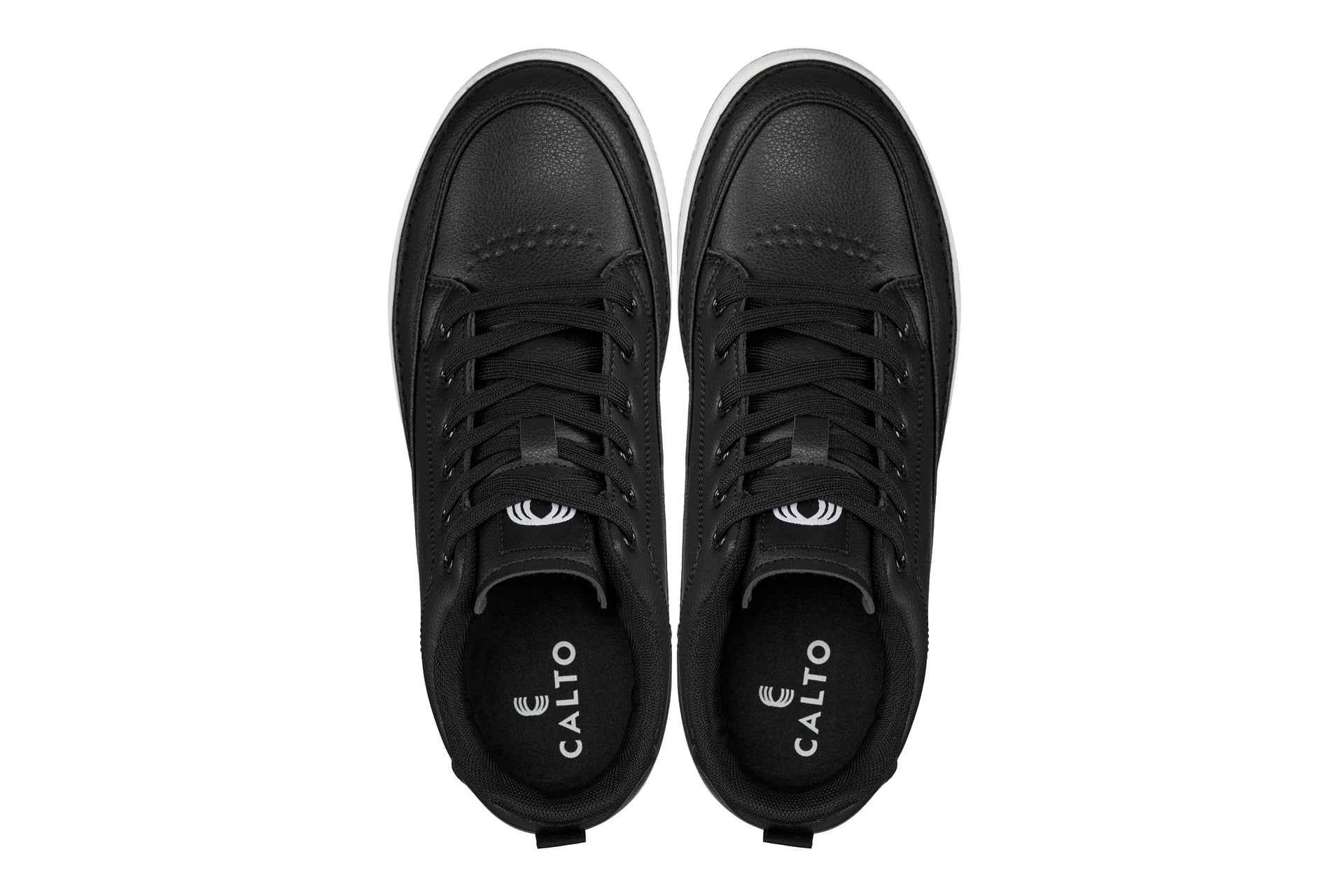 CALTO - Q271  - 2 Inches Taller (Black Noir) - Elevated Leatherette Micro-Perforated Sneakers Tallmenshoes.com