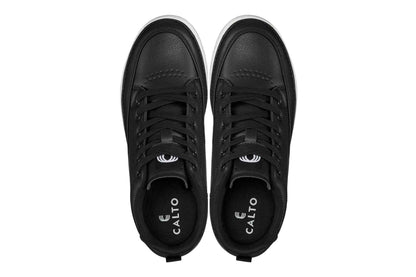 CALTO - Q271  - 2 Inches Taller (Black Noir) - Elevated Leatherette Micro-Perforated Sneakers Tallmenshoes.com
