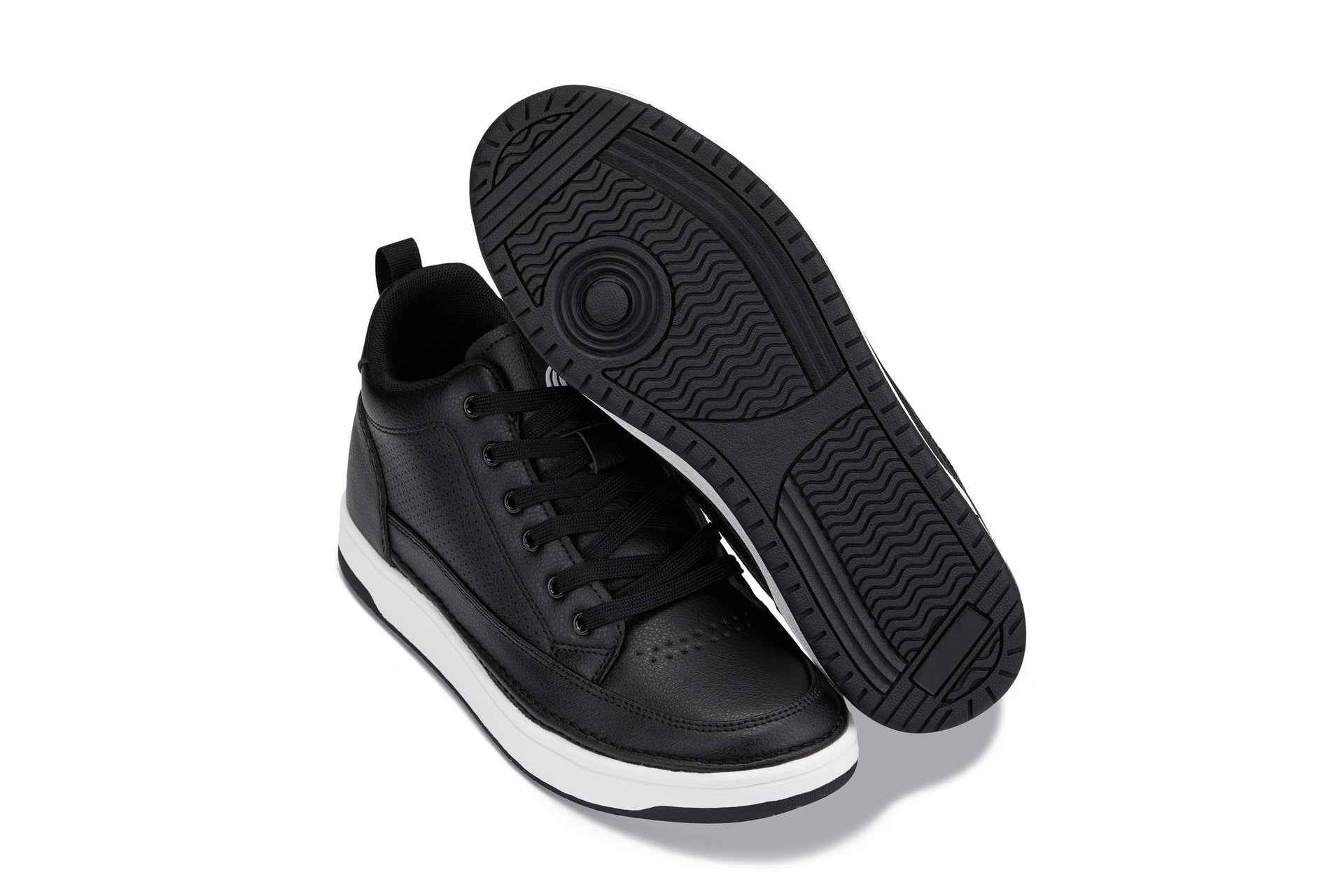 CALTO - Q271  - 2 Inches Taller (Black Noir) - Elevated Leatherette Micro-Perforated Sneakers Tallmenshoes.com