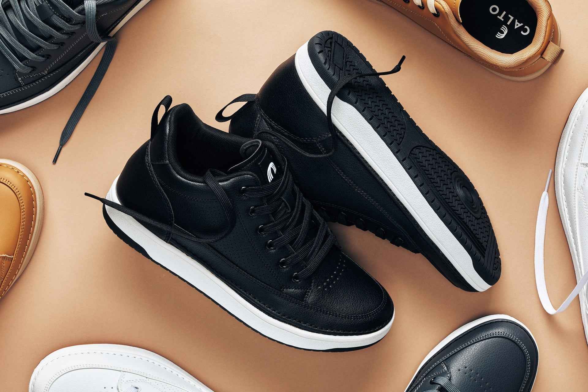 CALTO - Q271  - 2 Inches Taller (Black Noir) - Elevated Leatherette Micro-Perforated Sneakers Tallmenshoes.com