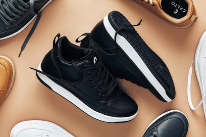 CALTO - Q271  - 2 Inches Taller (Black Noir) - Elevated Leatherette Micro-Perforated Sneakers Tallmenshoes.com