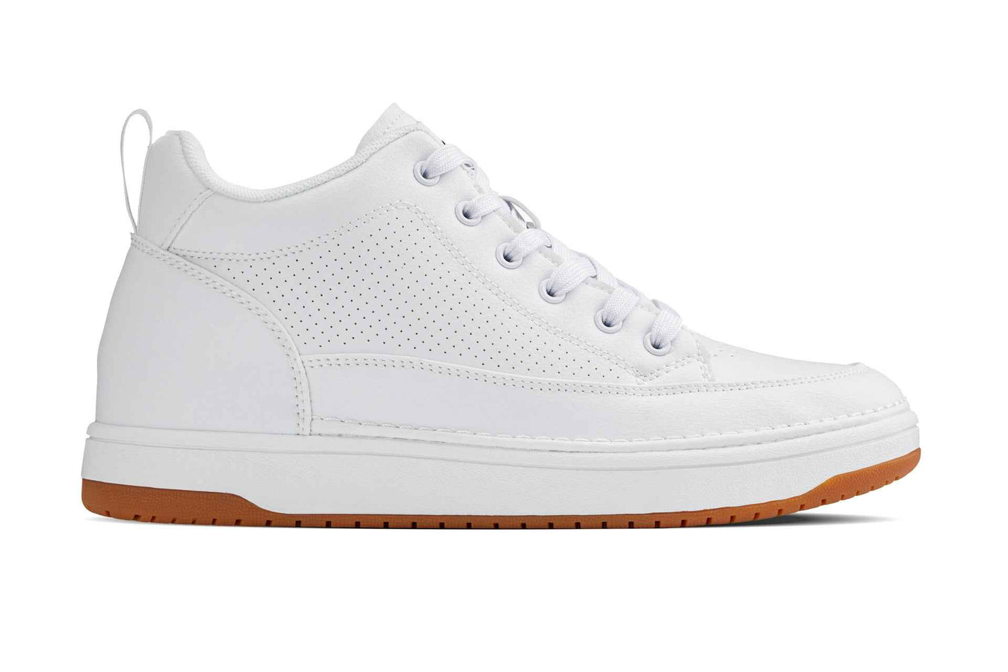 CALTO - Q272  - 2 Inches Taller (White & Gum Sole) -Elevated Leatherette Micro-Perforated Sneakers Tallmenshoes.com