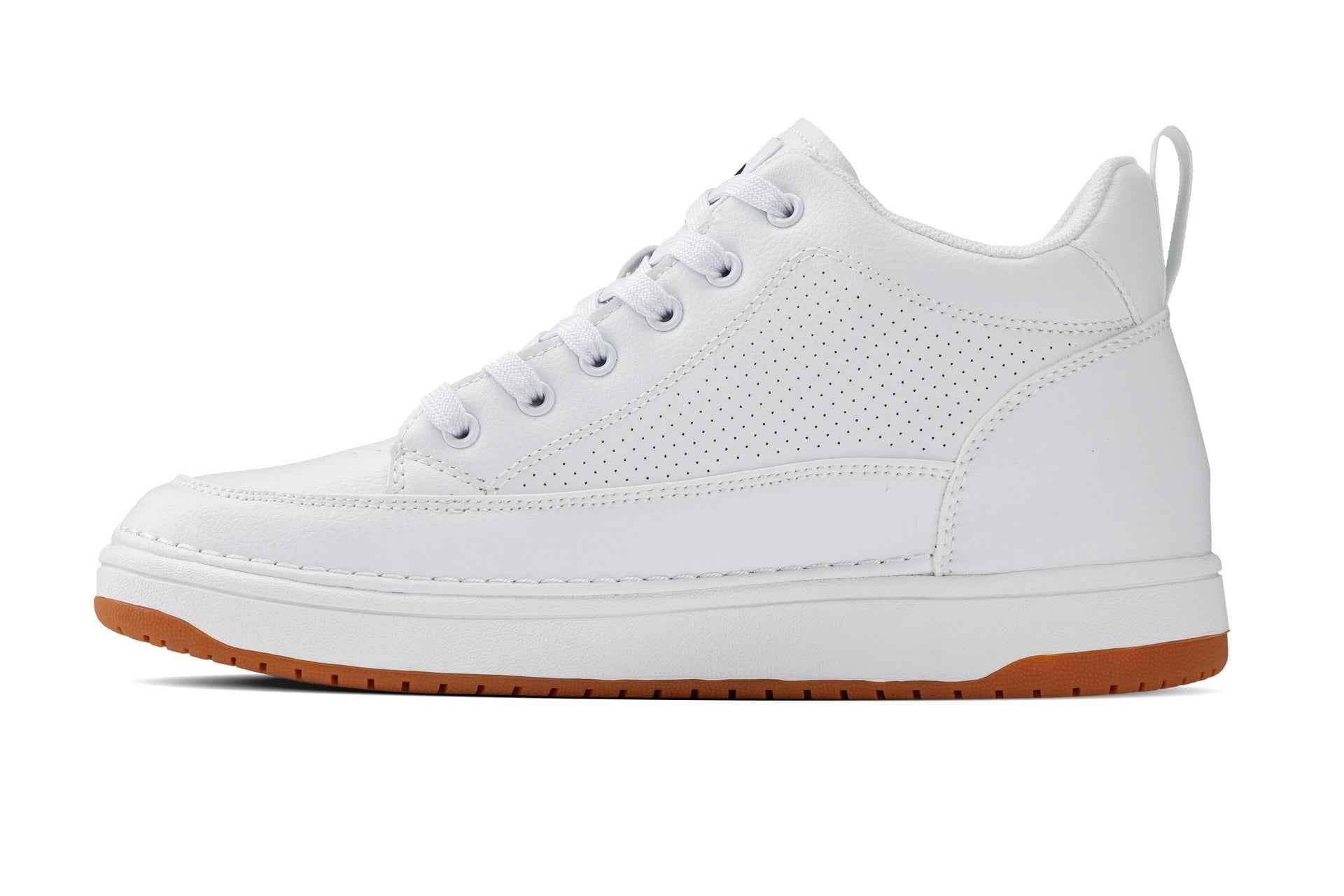 CALTO - Q272  - 2 Inches Taller (White & Gum Sole) -Elevated Leatherette Micro-Perforated Sneakers Tallmenshoes.com
