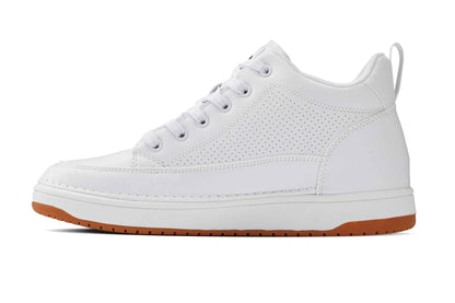CALTO - Q272  - 2 Inches Taller (White & Gum Sole) -Elevated Leatherette Micro-Perforated Sneakers Tallmenshoes.com