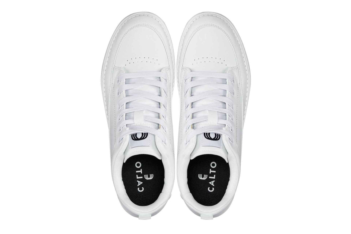 CALTO - Q272  - 2 Inches Taller (White & Gum Sole) -Elevated Leatherette Micro-Perforated Sneakers Tallmenshoes.com