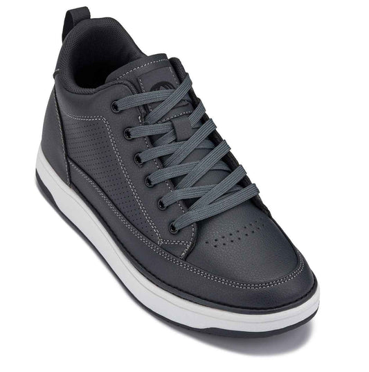 CALTO - Q273  - 2 Inches Taller (Cement Grey) -Elevated Leatherette Micro-Perforated Sneakers Tallmenshoes.com