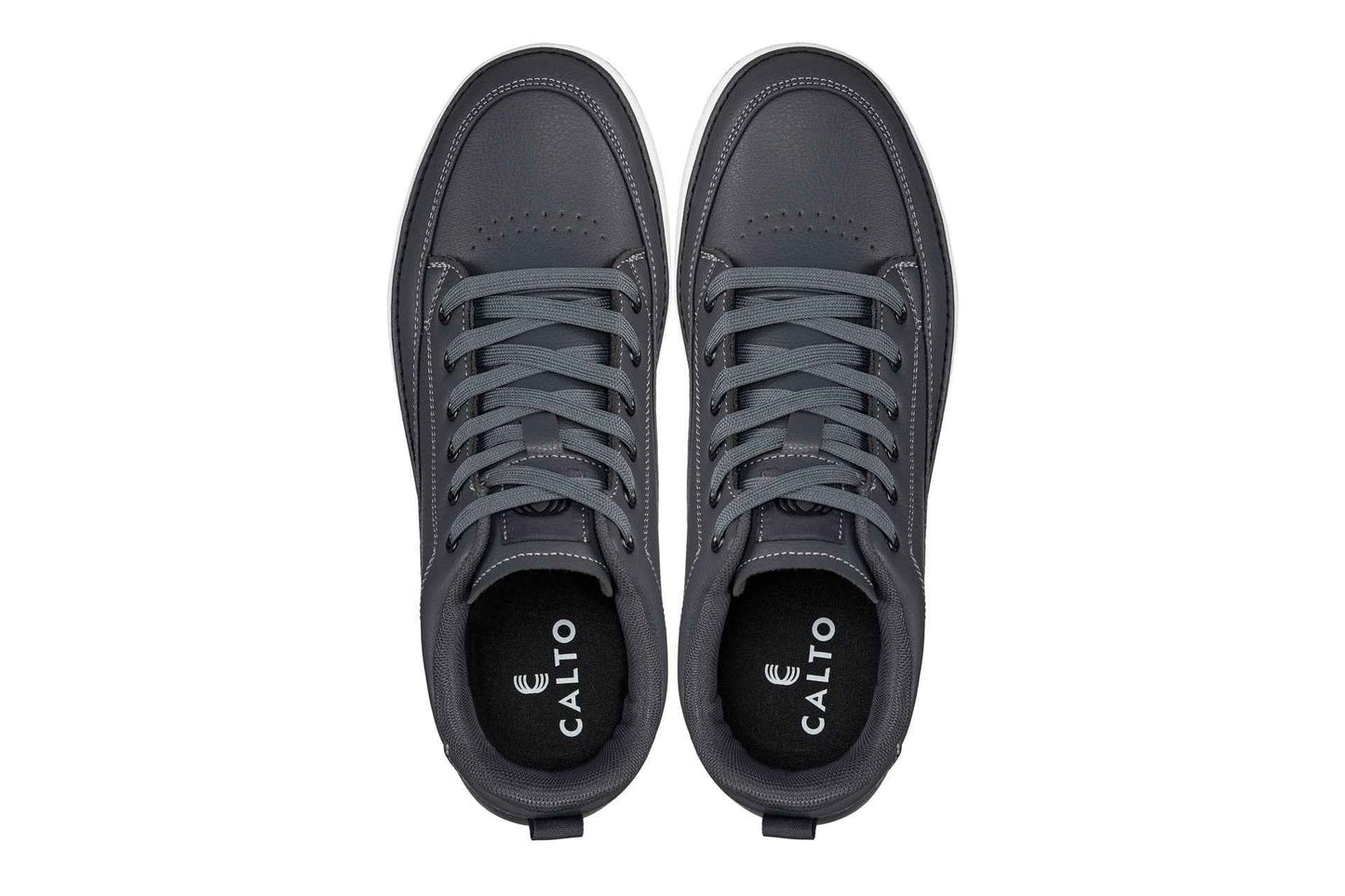 CALTO - Q273  - 2 Inches Taller (Cement Grey) -Elevated Leatherette Micro-Perforated Sneakers Tallmenshoes.com