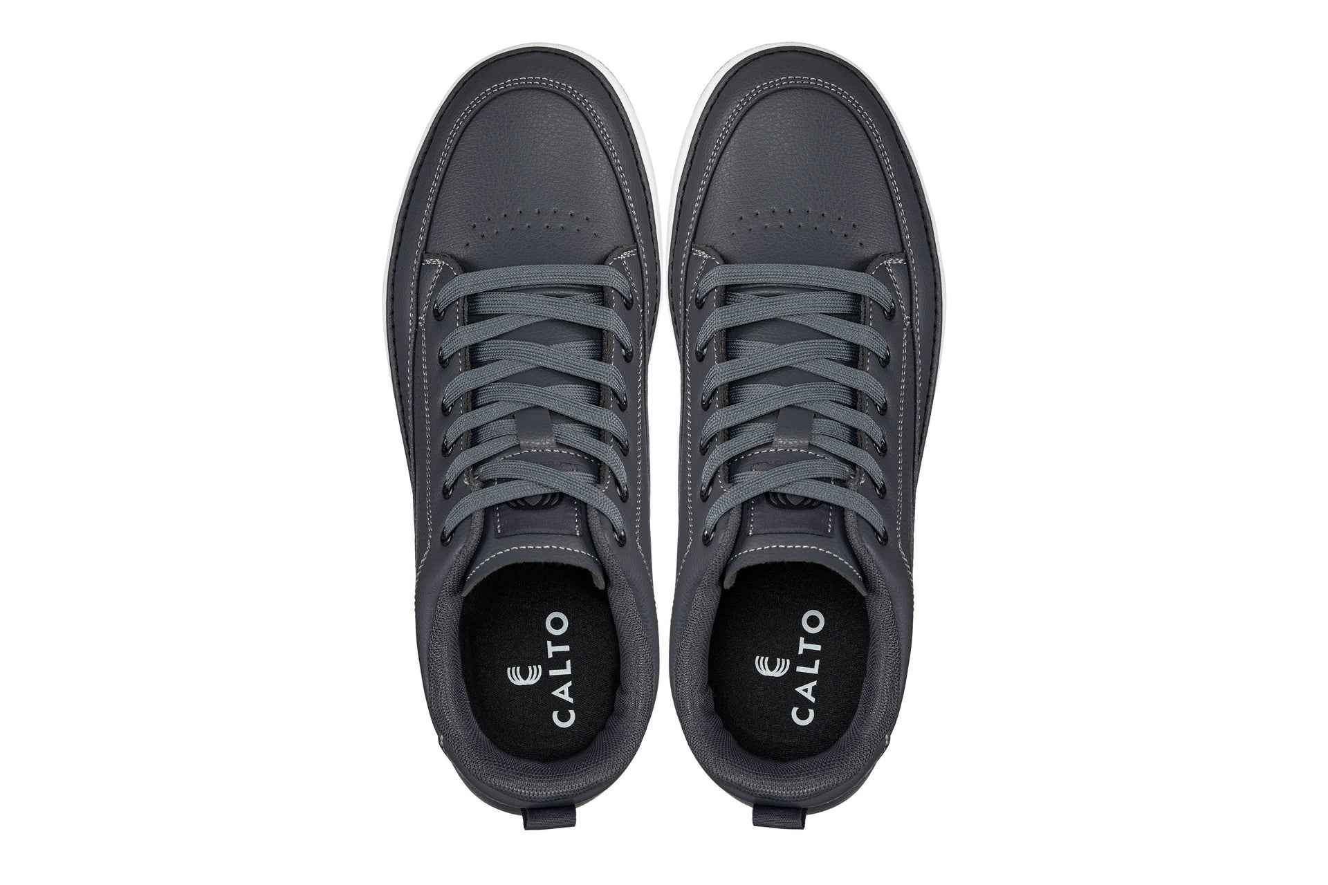 CALTO - Q273  - 2 Inches Taller (Cement Grey) -Elevated Leatherette Micro-Perforated Sneakers Tallmenshoes.com