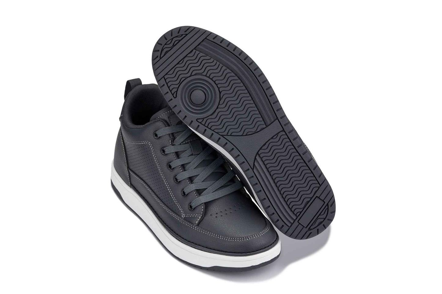 CALTO - Q273  - 2 Inches Taller (Cement Grey) -Elevated Leatherette Micro-Perforated Sneakers Tallmenshoes.com