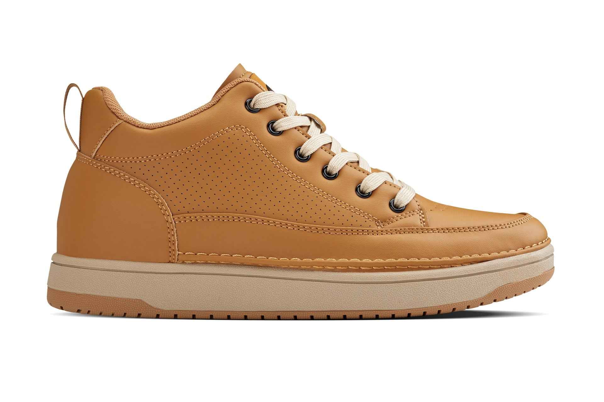 CALTO - Q274  - 2 Inches Taller (Camel Brown & Gum Sole) - Elevated Leatherette Micro-Perforated Sneakers Tallmenshoes.com
