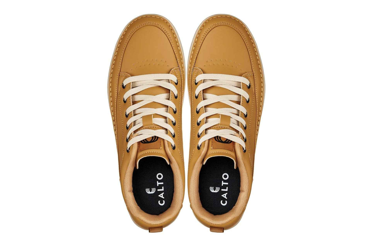 CALTO - Q274  - 2 Inches Taller (Camel Brown & Gum Sole) - Elevated Leatherette Micro-Perforated Sneakers Tallmenshoes.com