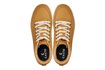 CALTO - Q274  - 2 Inches Taller (Camel Brown & Gum Sole) - Elevated Leatherette Micro-Perforated Sneakers Tallmenshoes.com